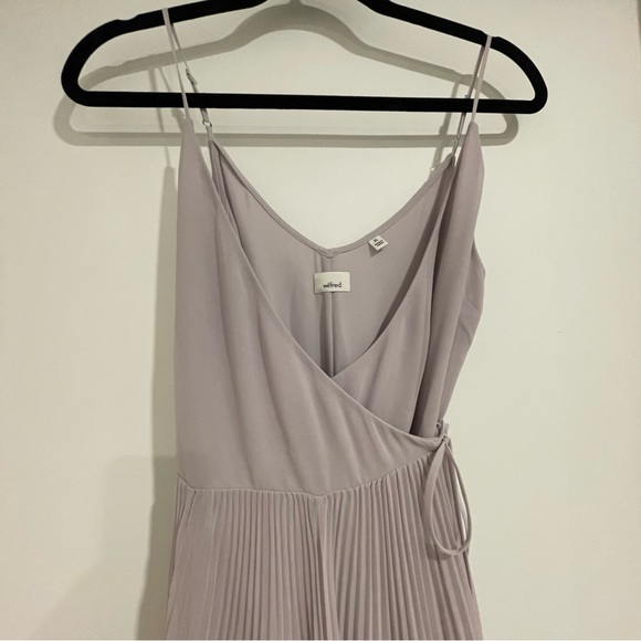 Aritzia Wilfred Beaune Pleated Mini Wrap Dress Purple Lavender XS - Picture 3 of 8